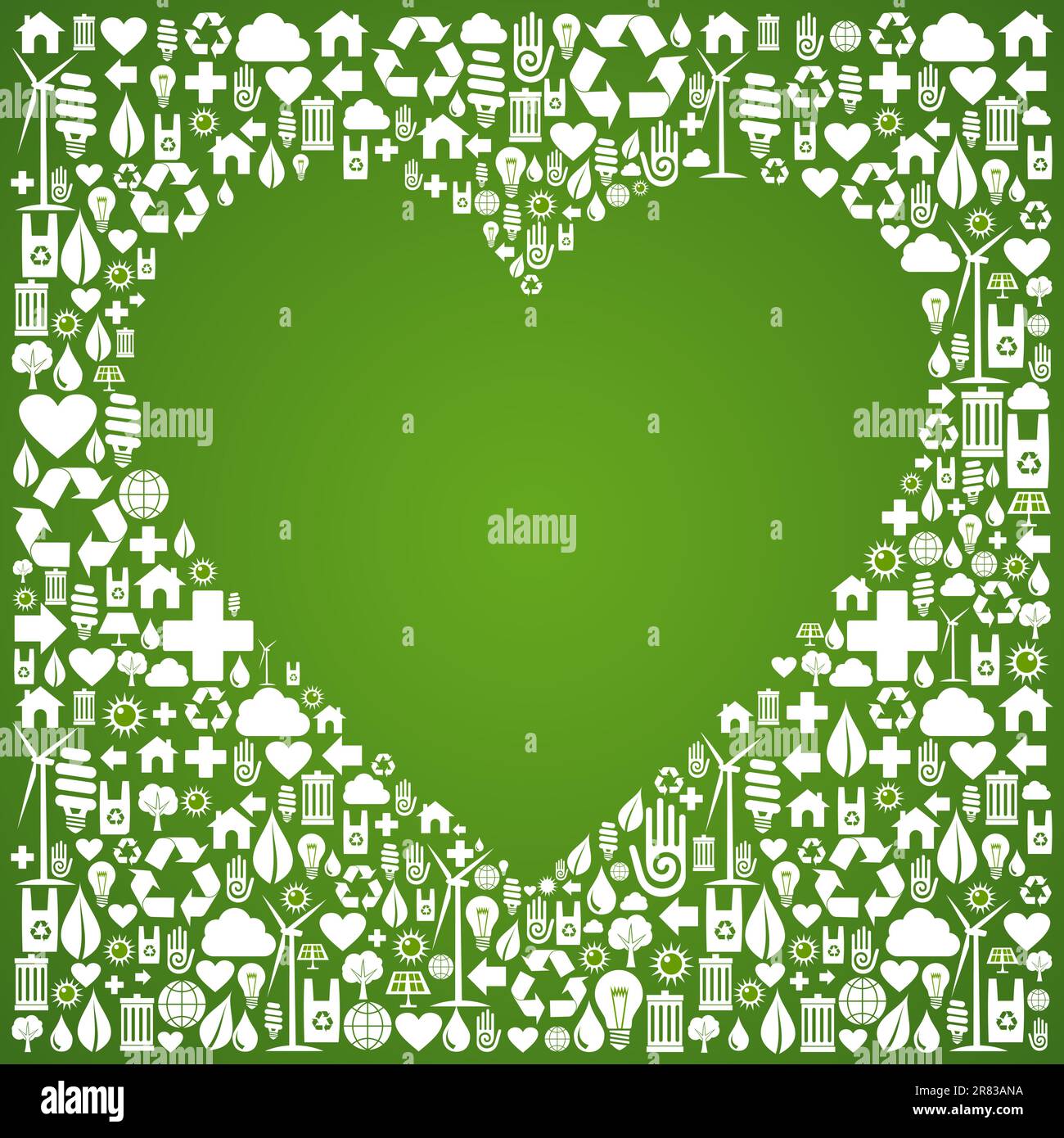 Heart shape in green icons set background. Vector file available. Stock Vector