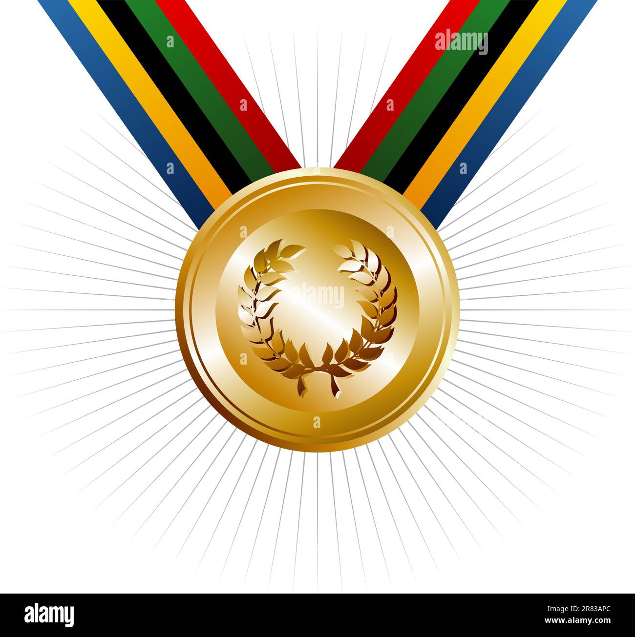 Olympics Games gold medal with ribbons in the colors which represents