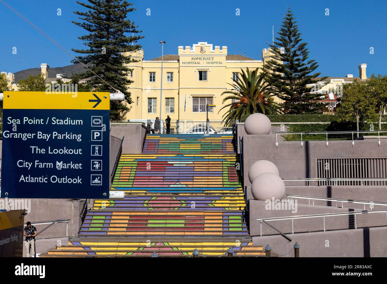 Colorful steps leading to the Somerset Hospital in the Green Point area ...