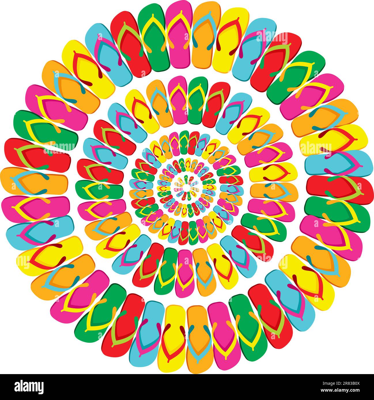 Multicolored flip flops mandala isolated over white background. Vector file layered for easy manipulation and custom coloring. Stock Vector