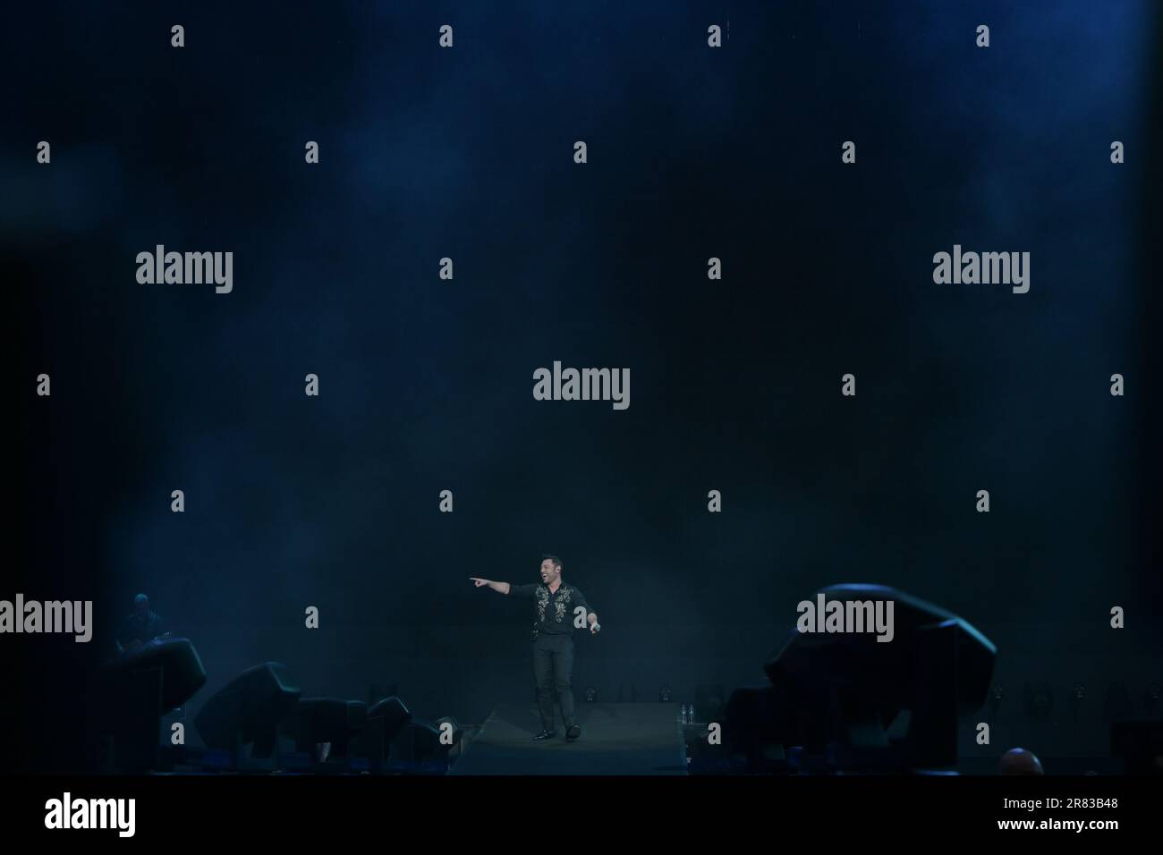 Italian singer Tiziano Ferro performs live on stage at San Siro Stadium ...