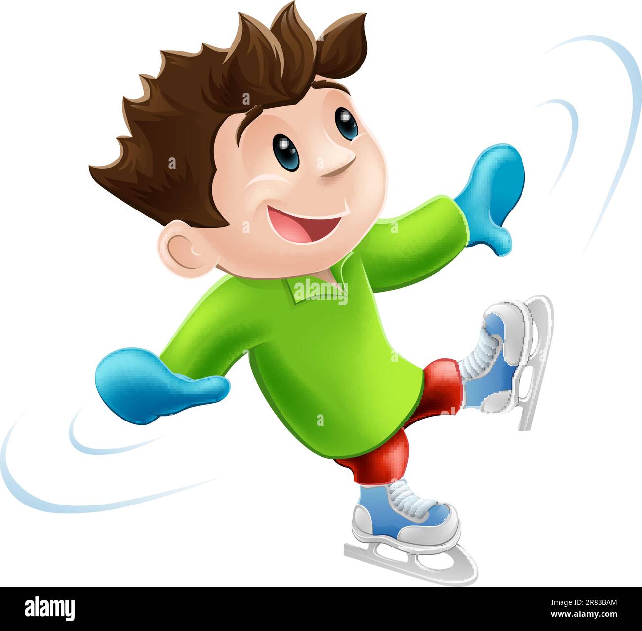 Cartoon of a young man or boy having a wobbly ice skate! Stock Vector
