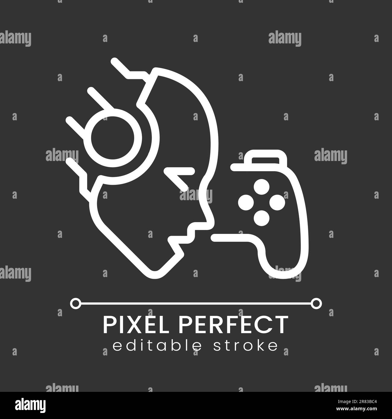 AI play games pixel perfect white linear icon for dark theme Stock