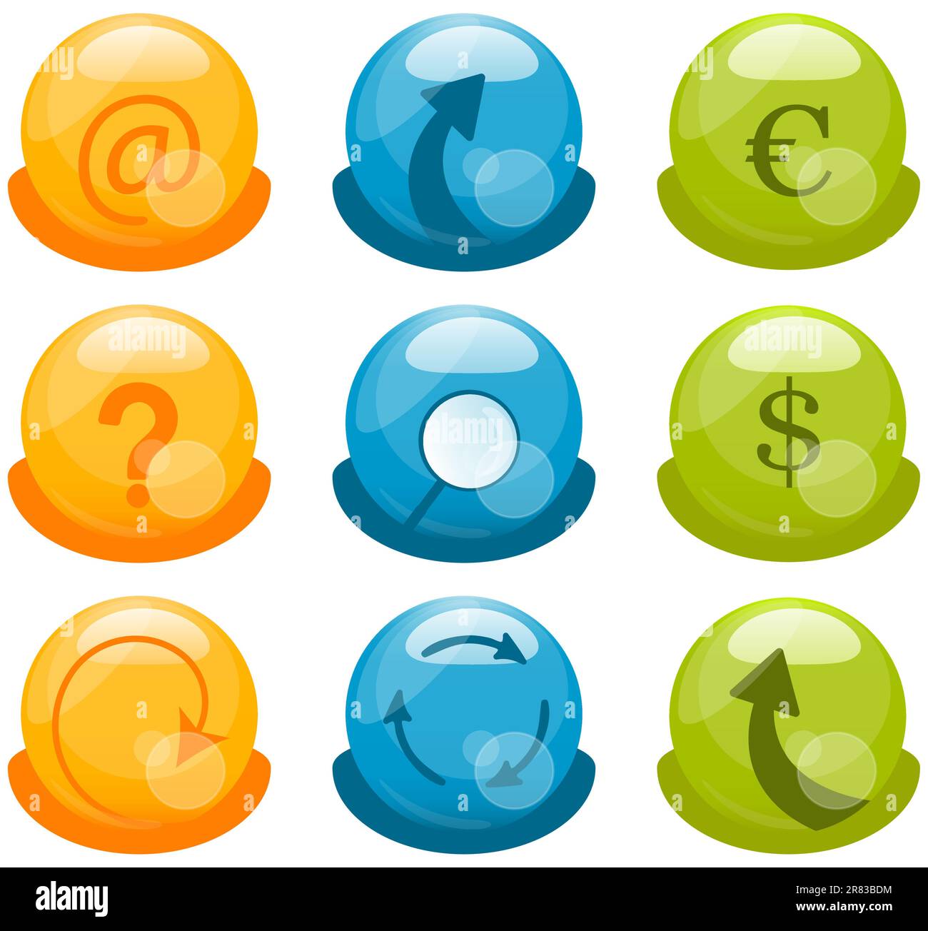 Vector Modern Glassy Icons Set on White Background Stock Vector