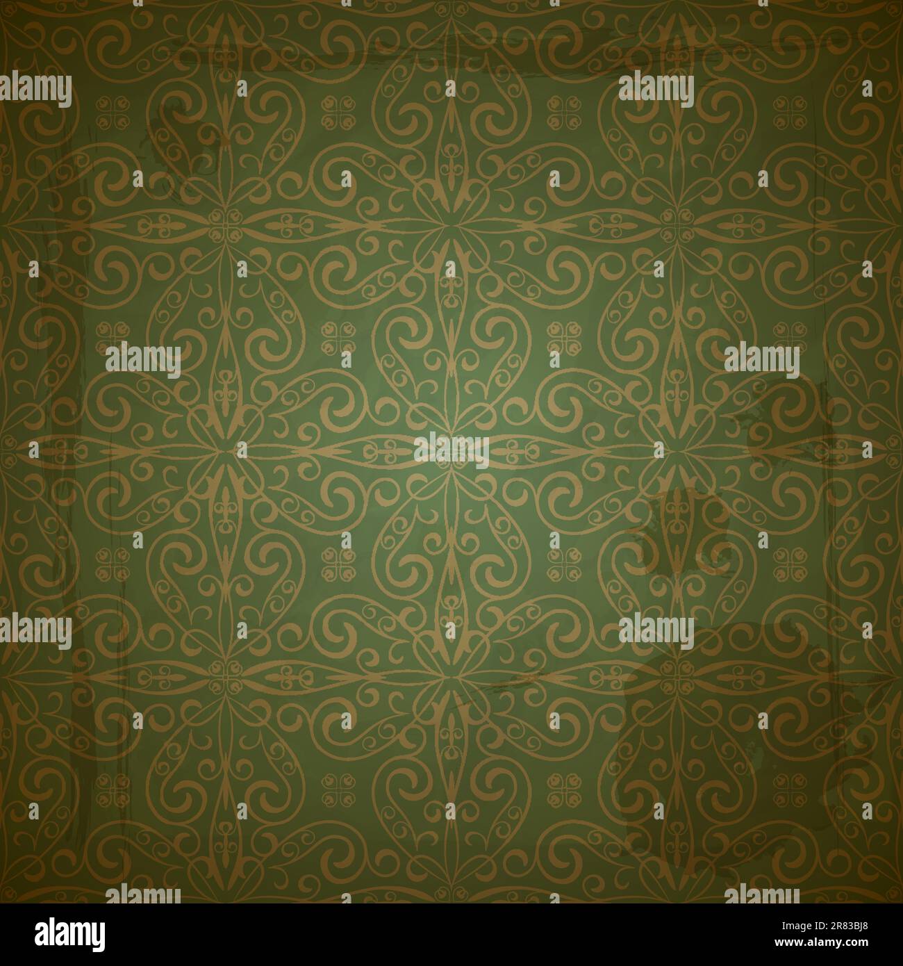 vector seamless floral golden pattern on green grungy background with crumpled paper texture, EPS 10 Stock Vector