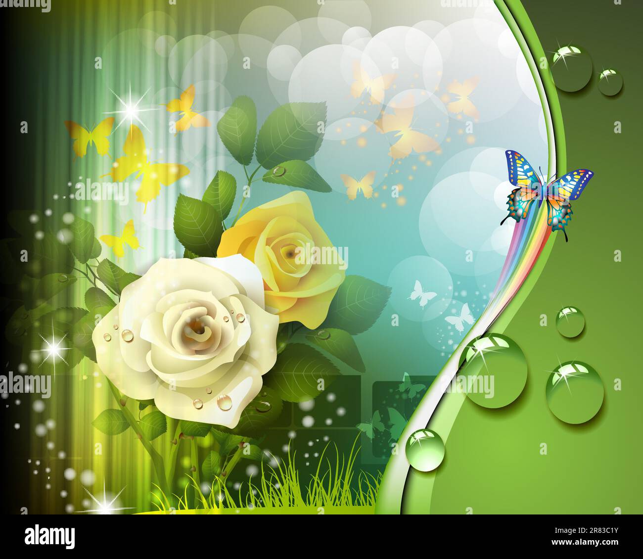 Background with roses and butterflies Stock Vector Image & Art - Alamy