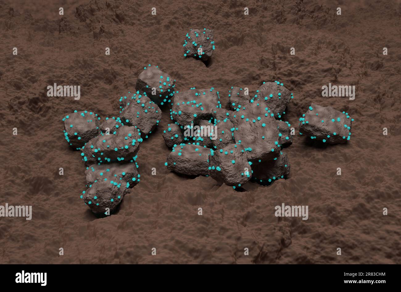 Rock captured the carbon dioxide gas bubbles - isometric view 3d illustration Stock Photo