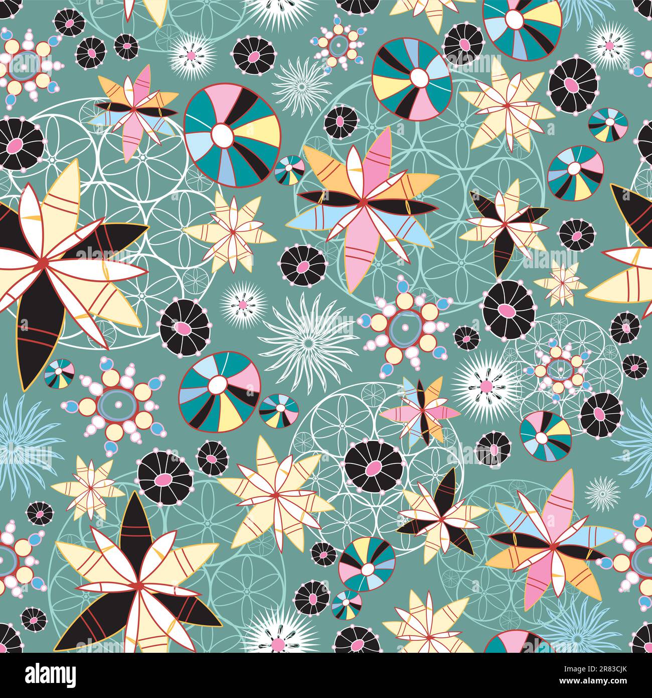 seamless graphic floral pattern on a green background Stock Vector