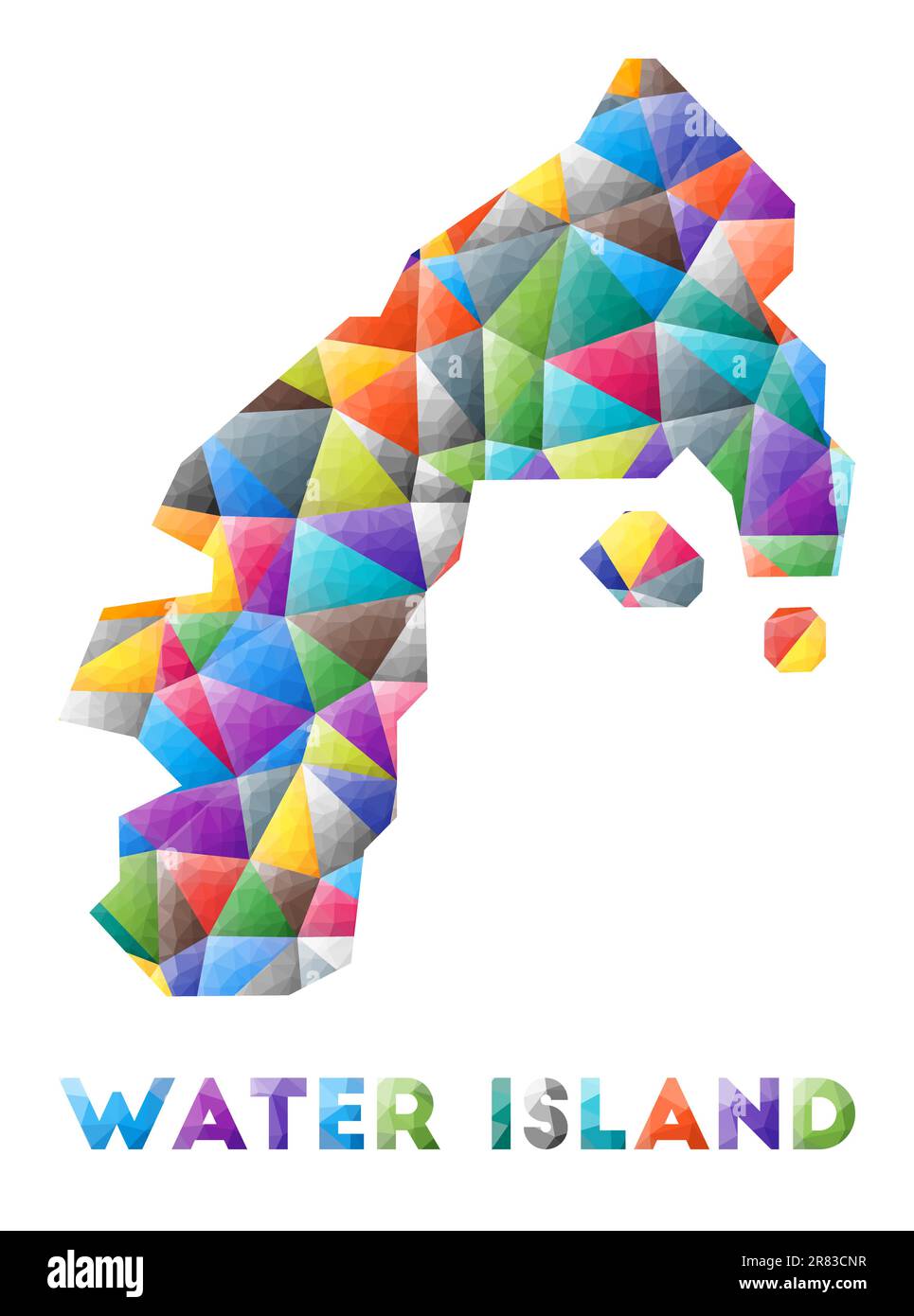 Water Island colorful low poly island shape. Multicolor geometric