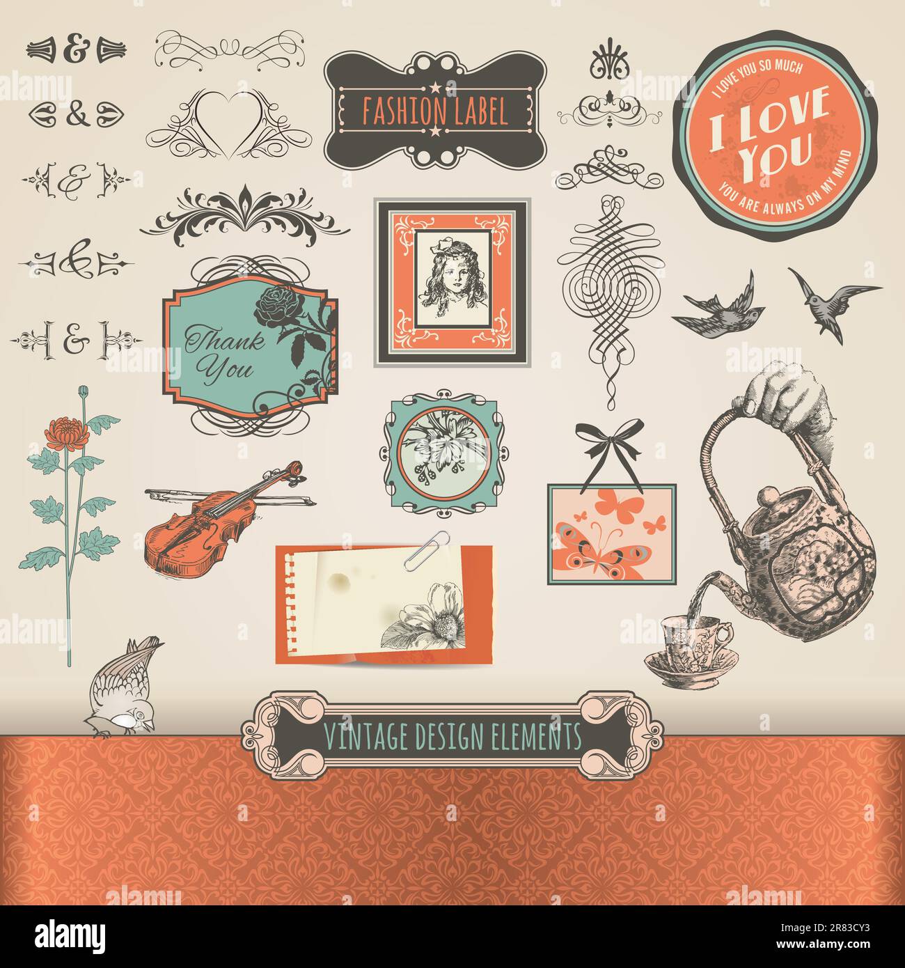 Set of vector vintage elements and labels Stock Vector