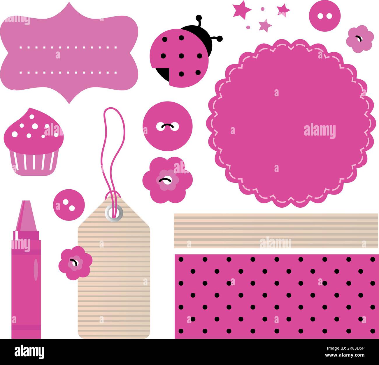 Pink scrabook elements. Vector cartoon Stock Vector