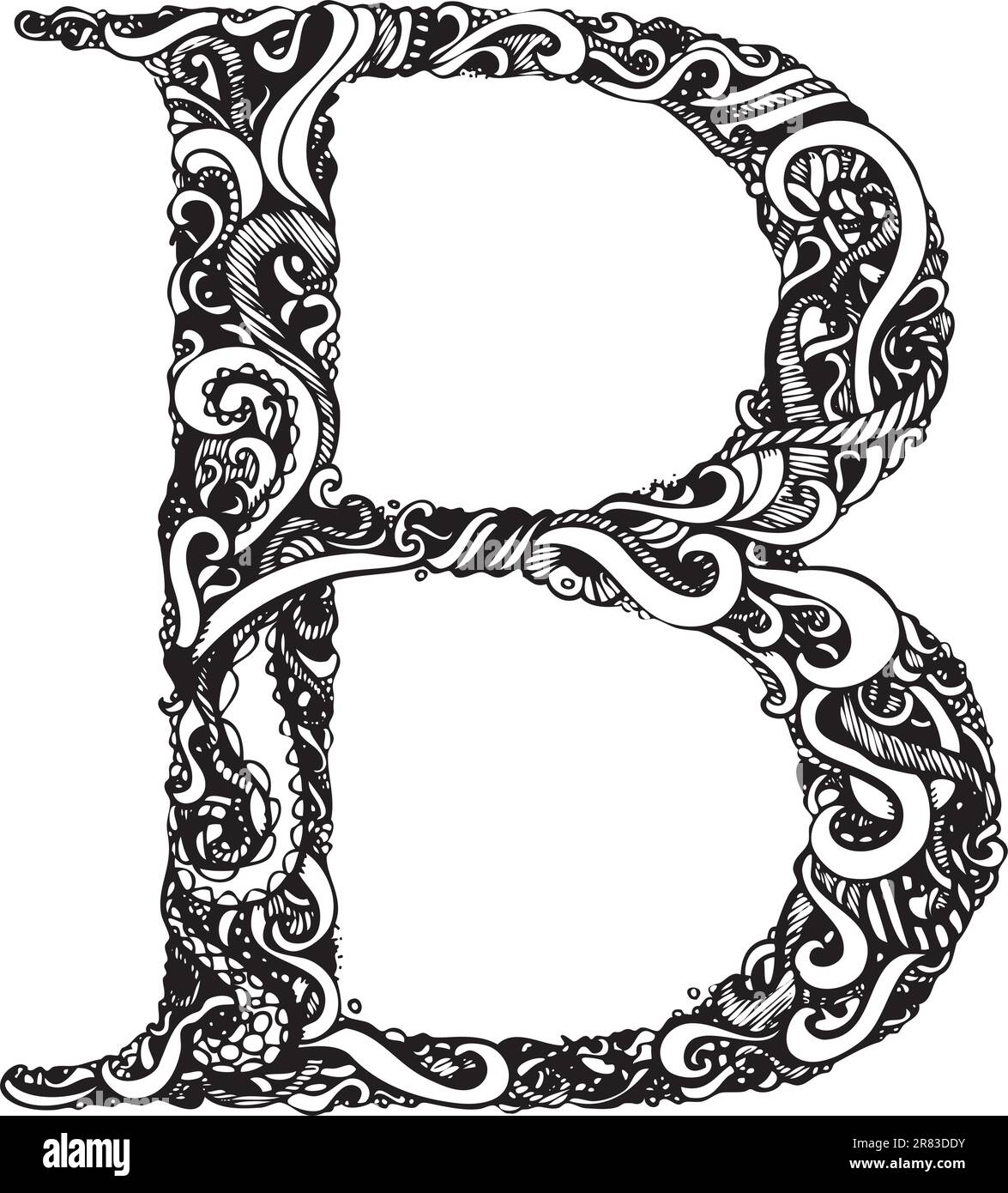 Capital Letter B - Calligraphic Vintage Swirly Style / Hand Drawn / One Element - Color Change Easy / Vector Stock Vector