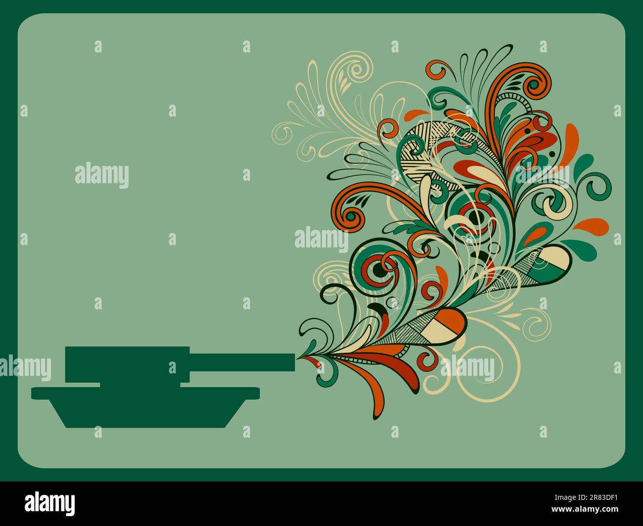 vector piece concept composition with tank shooting floral pattern Stock Vector