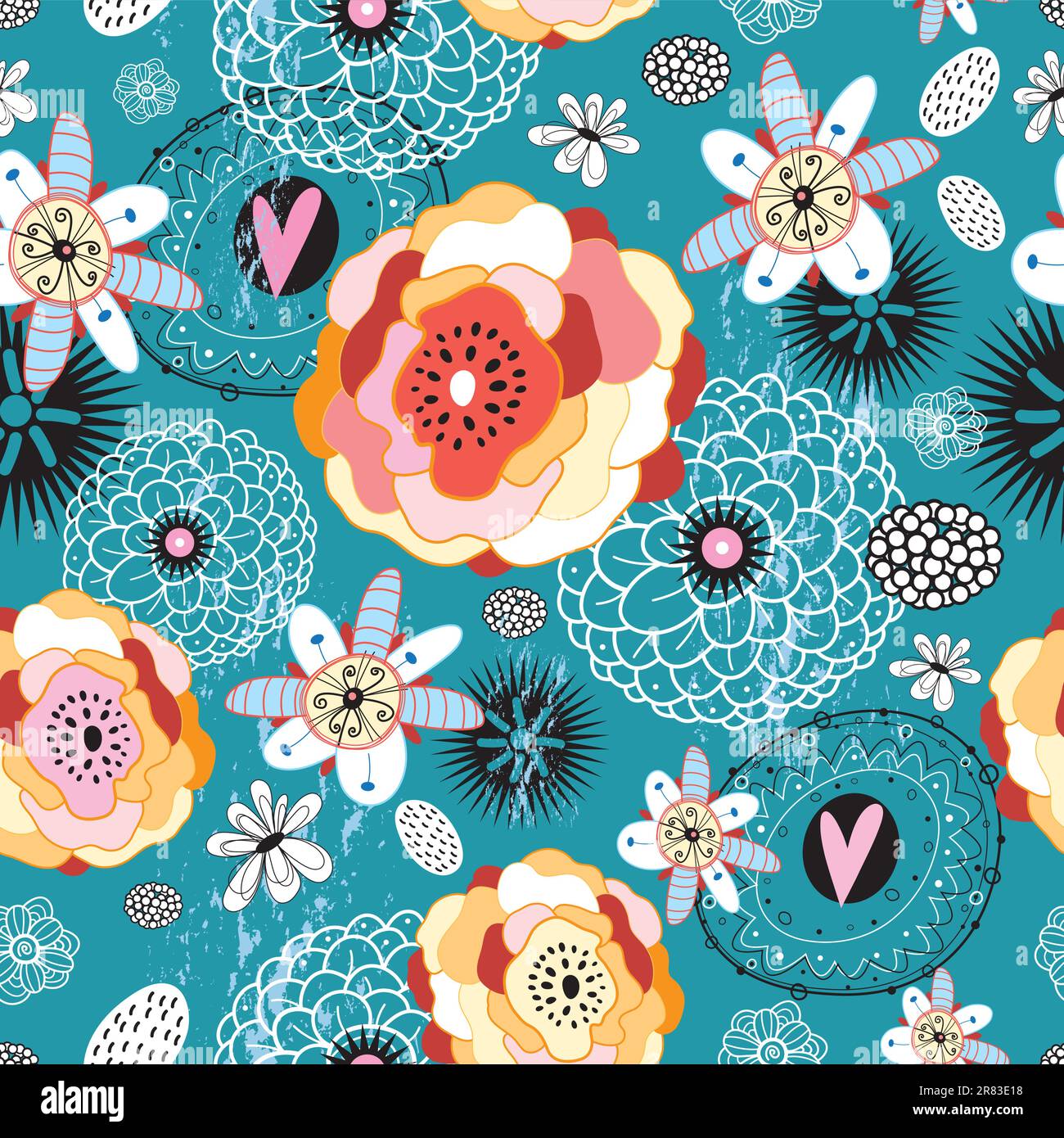 bright seamless floral pattern on a green background Stock Vector