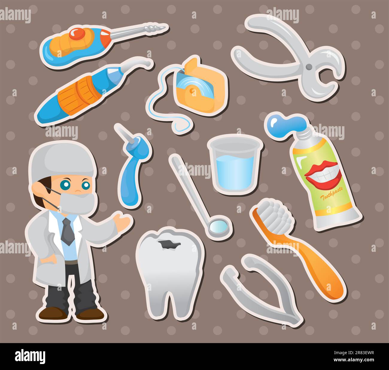 cartoon dentist tool stickers Stock Vector