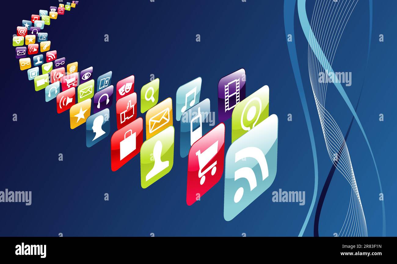Iphone application store icons on blue background. Vector file layered for easy manipulation and customisation. Stock Vector