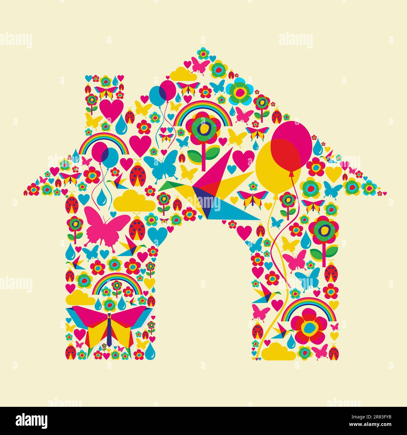 Spring Time House Color Happy spring time house composition. Vector file available Stock Vector ...