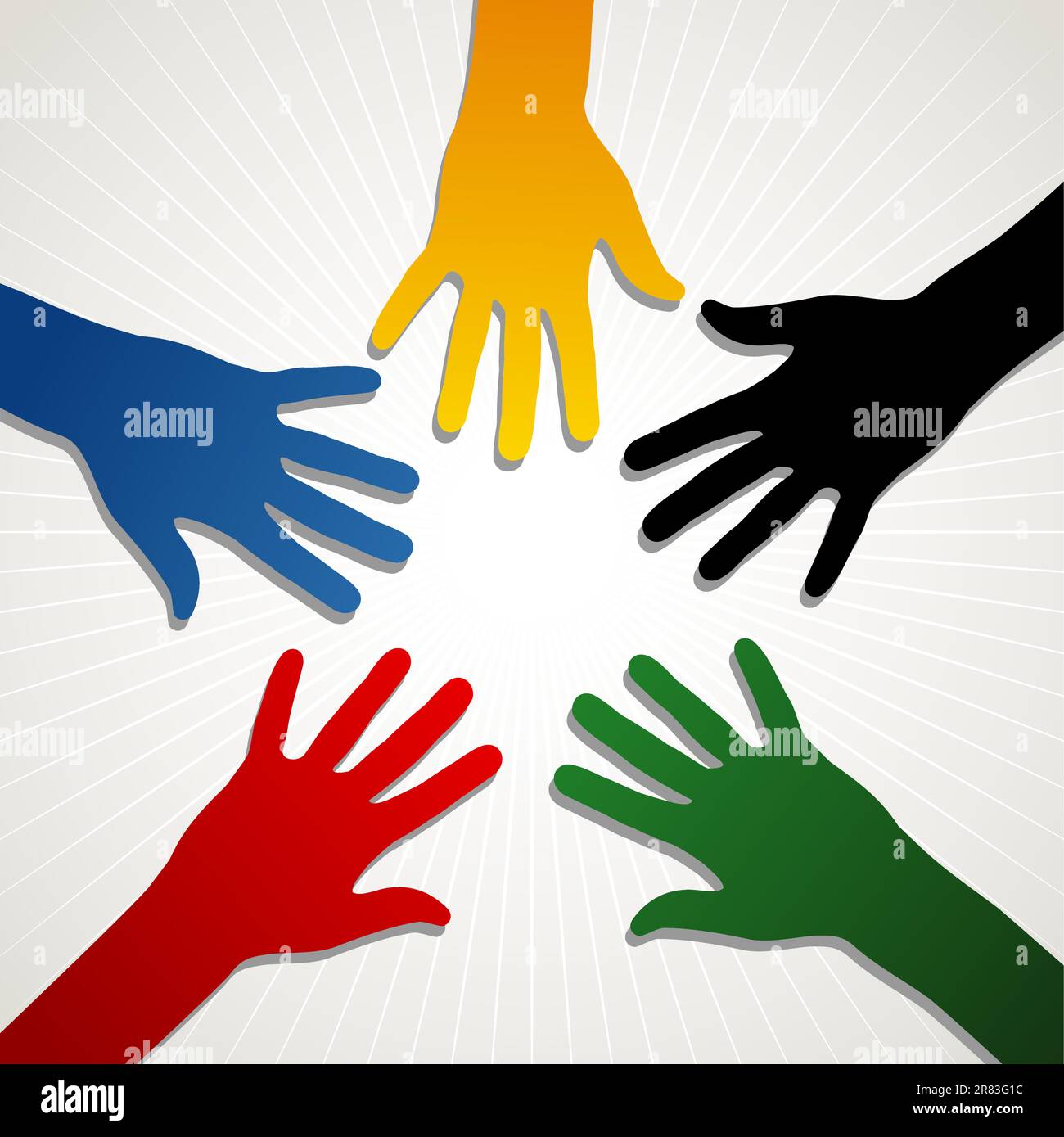 Hand silhouettes in Olympic Games colors over white background. Vector file layered for easy manipulation and customisation. Stock Vector