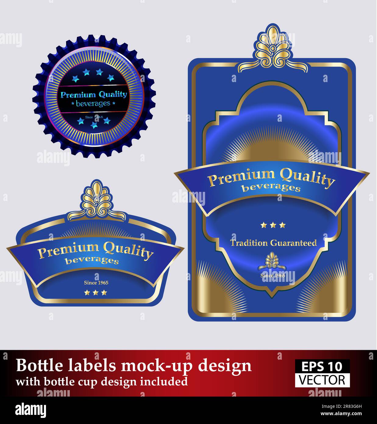 A mock-up kit containing both, the bottle and bottle cup design. Easily recolorable. Stock Vector