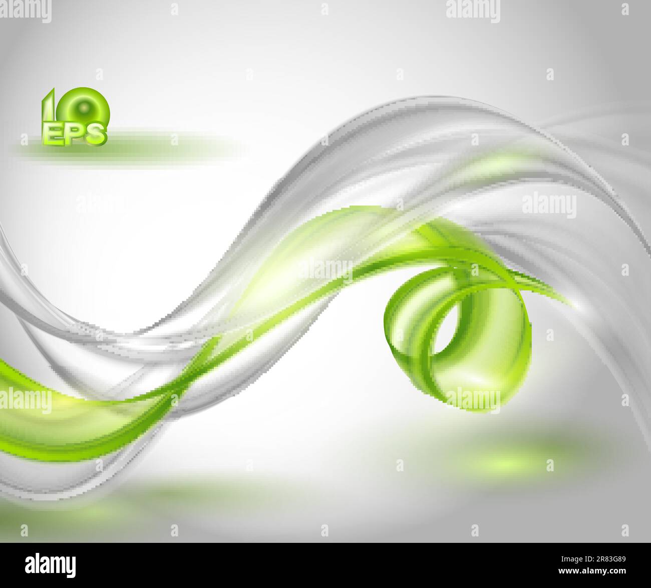 Abstract gray waving background with green element Stock Vector