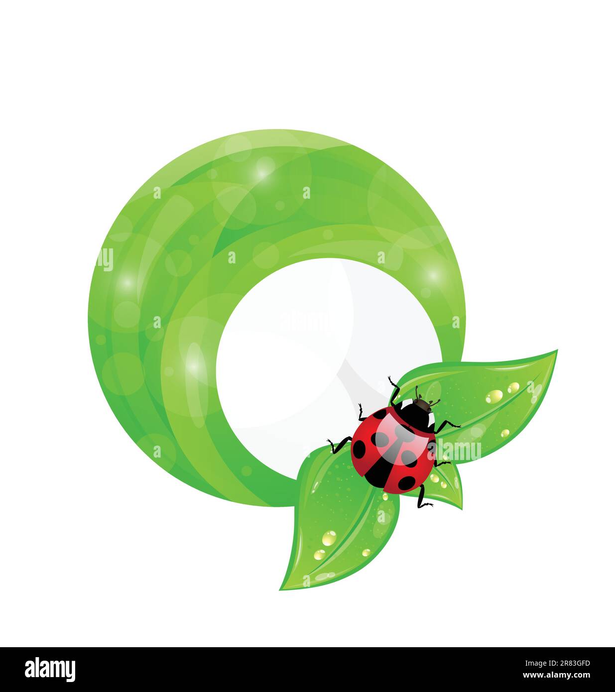 Illustration green round frame with leaf elements and ladybug, eco friendly background - vector Stock Vector