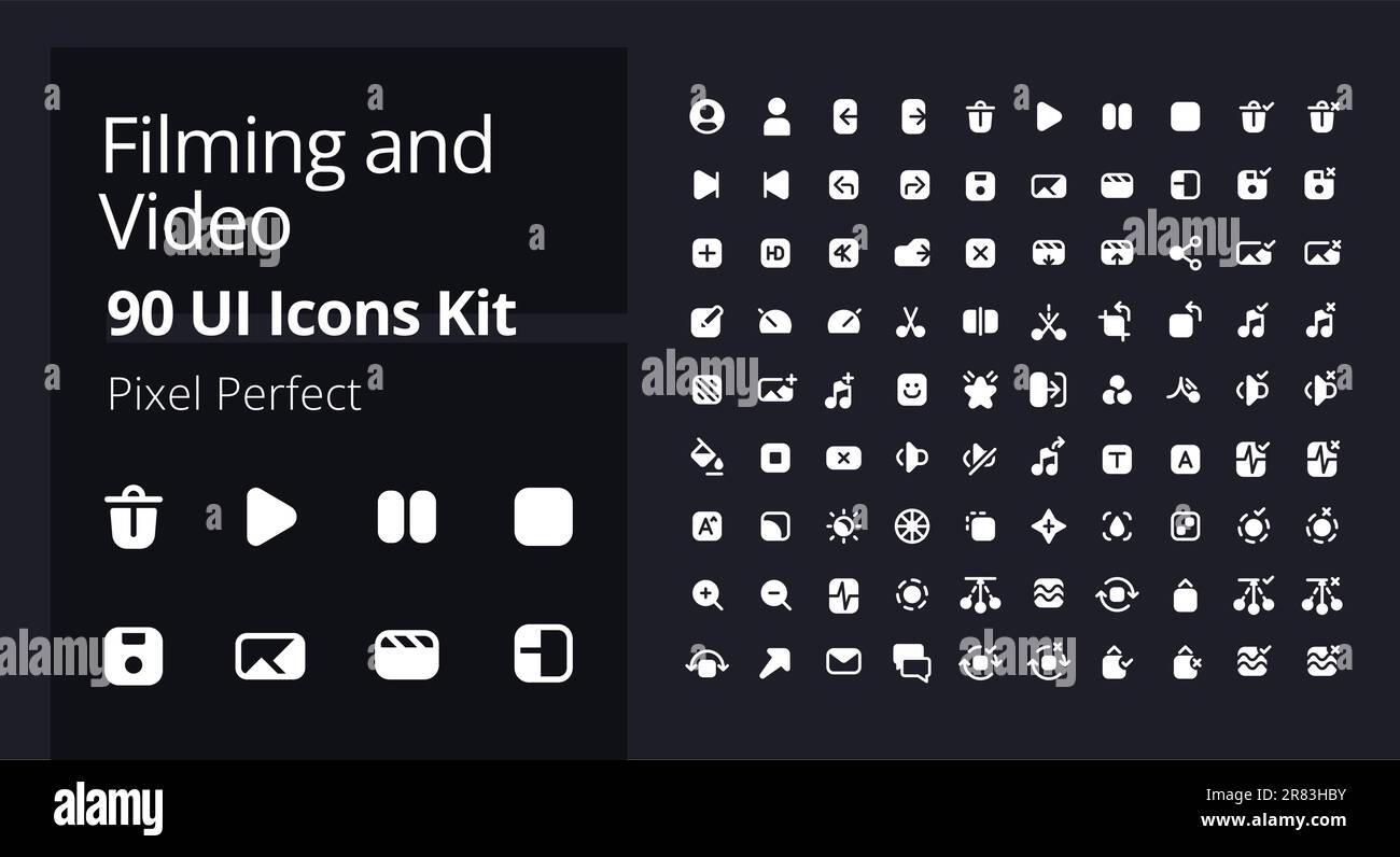 Video production white pixel perfect solid ui icons pack Stock Vector