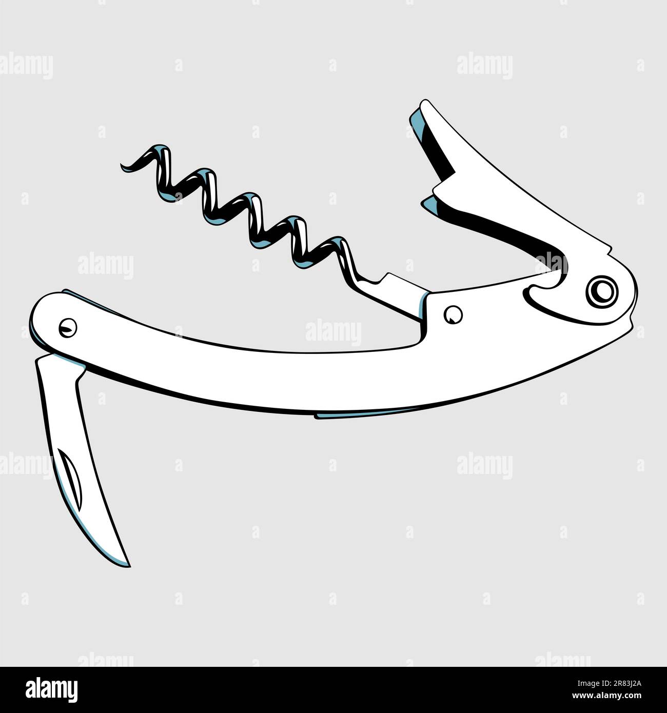 Pocket knife with corkscrew on light grey background Stock Vector