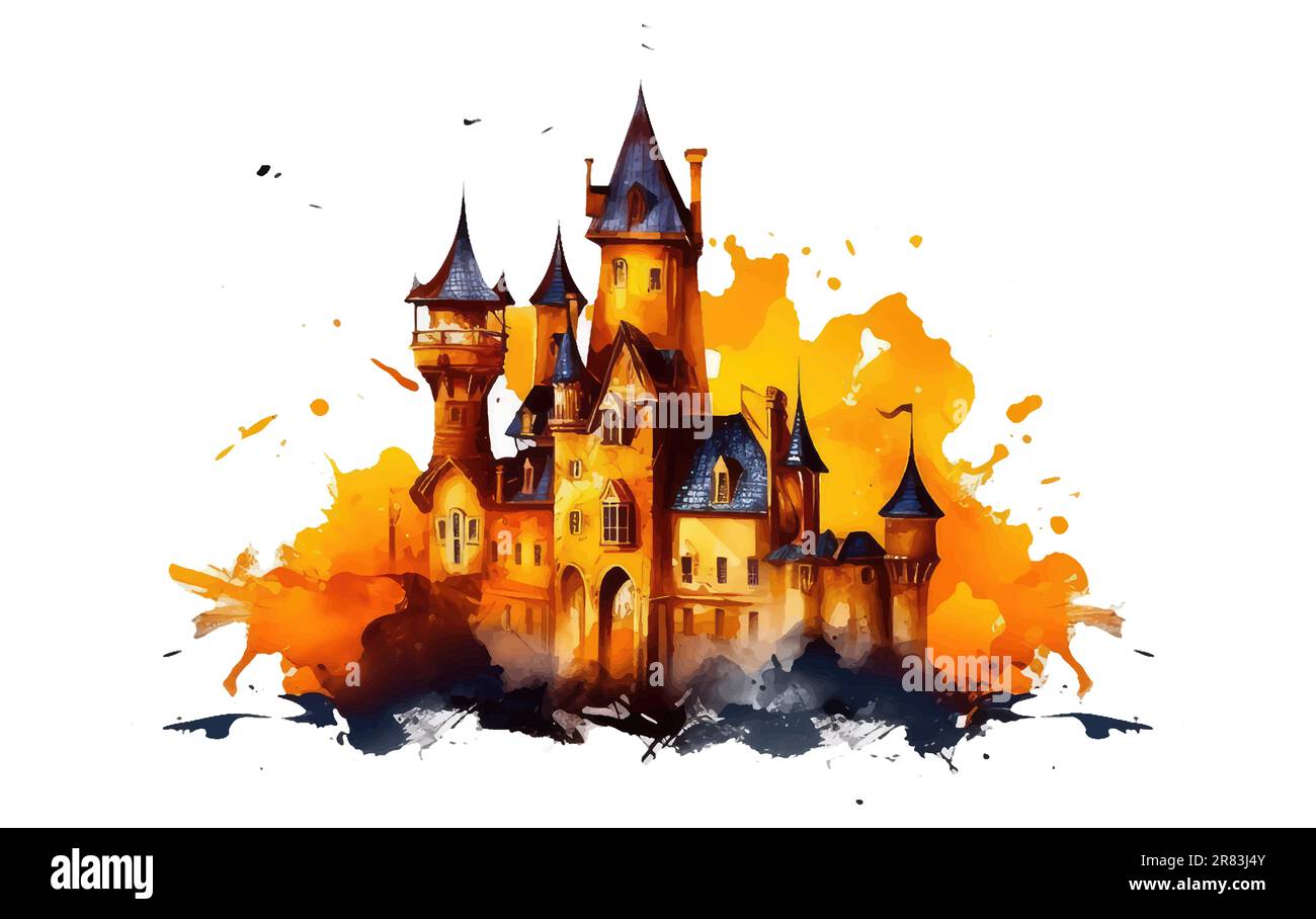 Halloween pumpkins and dark castle on white background Stock Vector ...