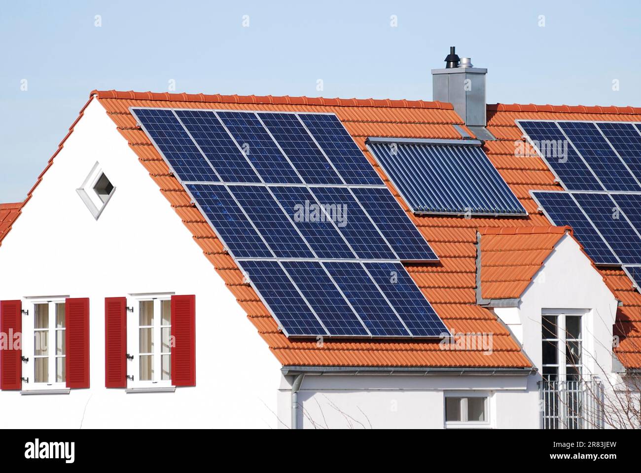 House roof with regenerative energy system Stock Photo