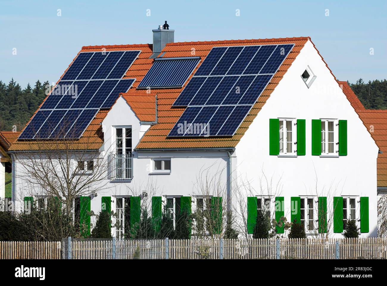 Photovoltaic and solar heating system at a house Stock Photo