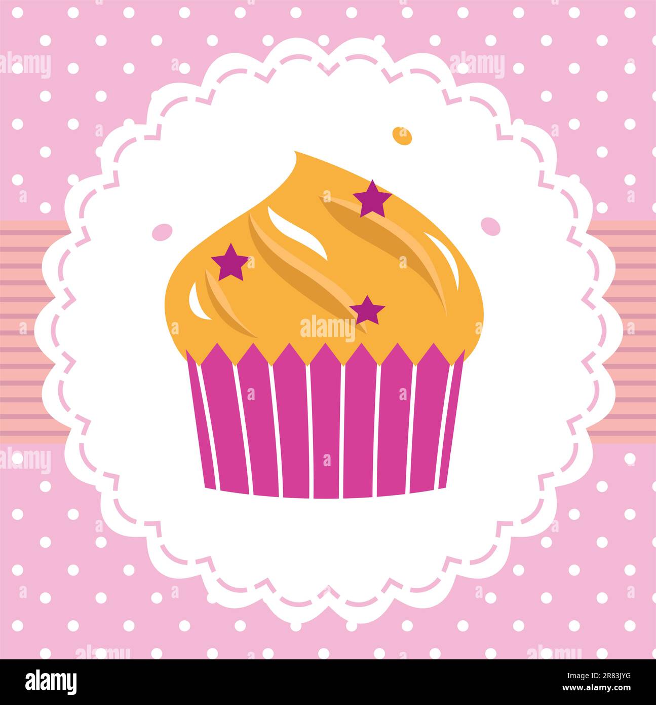 Retro pink cupcake isolated on dotted background. Vector Stock Vector