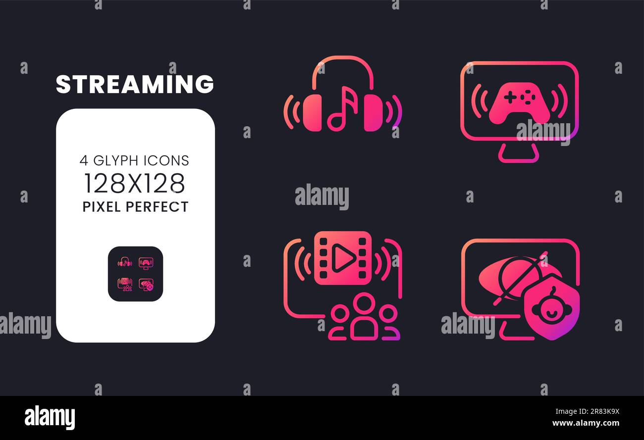 Streaming pink solid gradient desktop icons Stock Vector