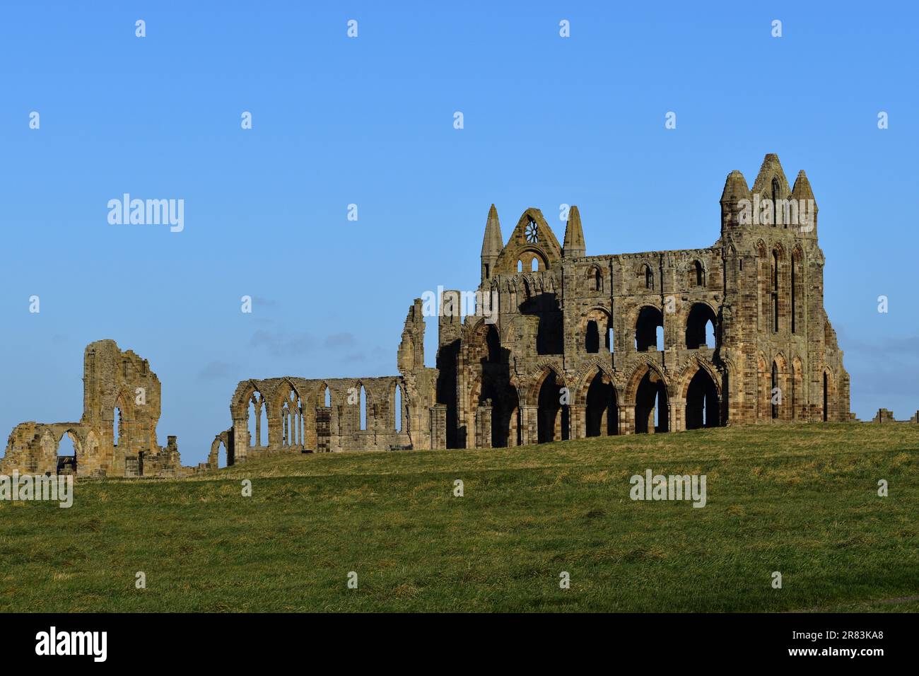 An aerial view of Whitby Abbey monastery ruins Stock Photo Alamy