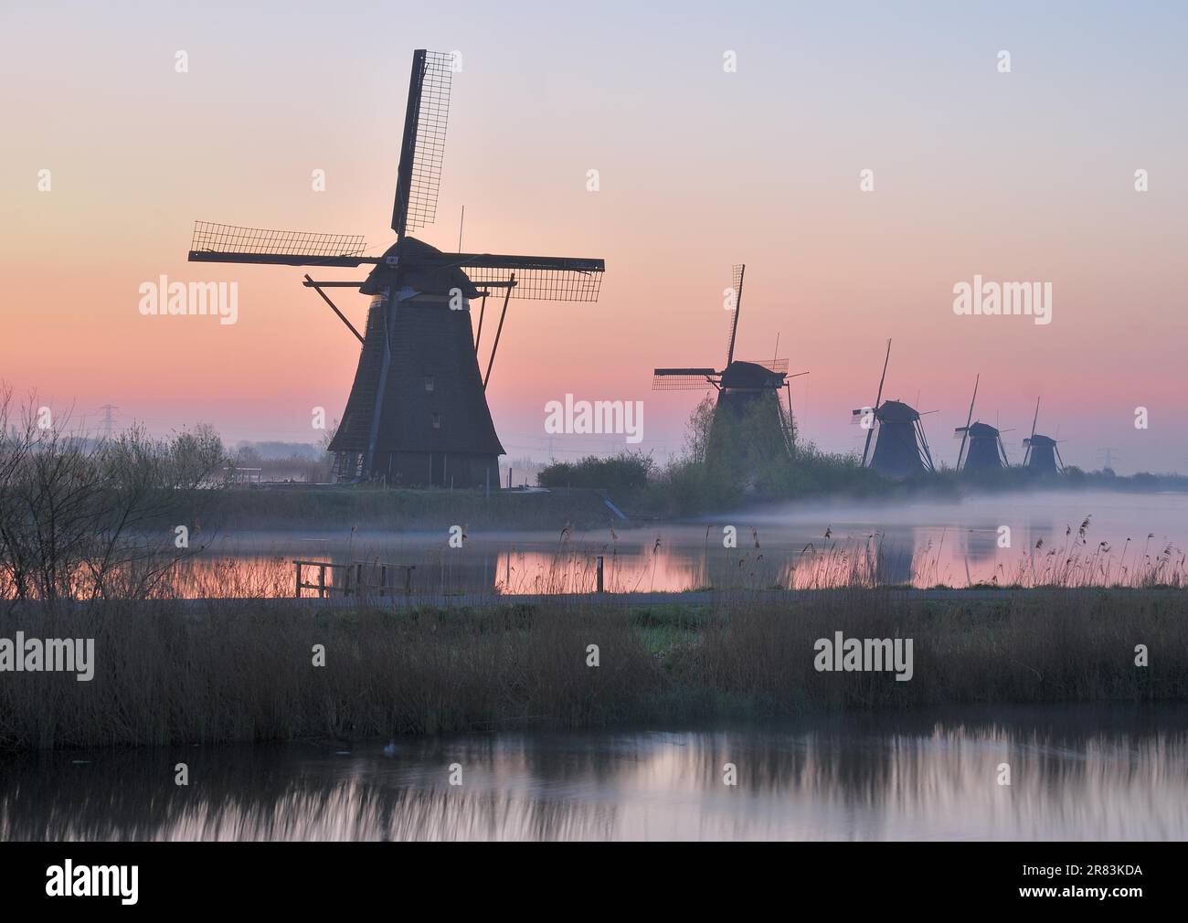 One morning in Kinderdijk near Rotterdam, Netherlands Stock Photo