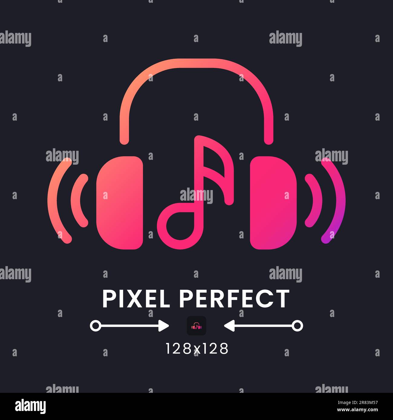 Music streaming pink solid gradient desktop icon on black Stock Vector