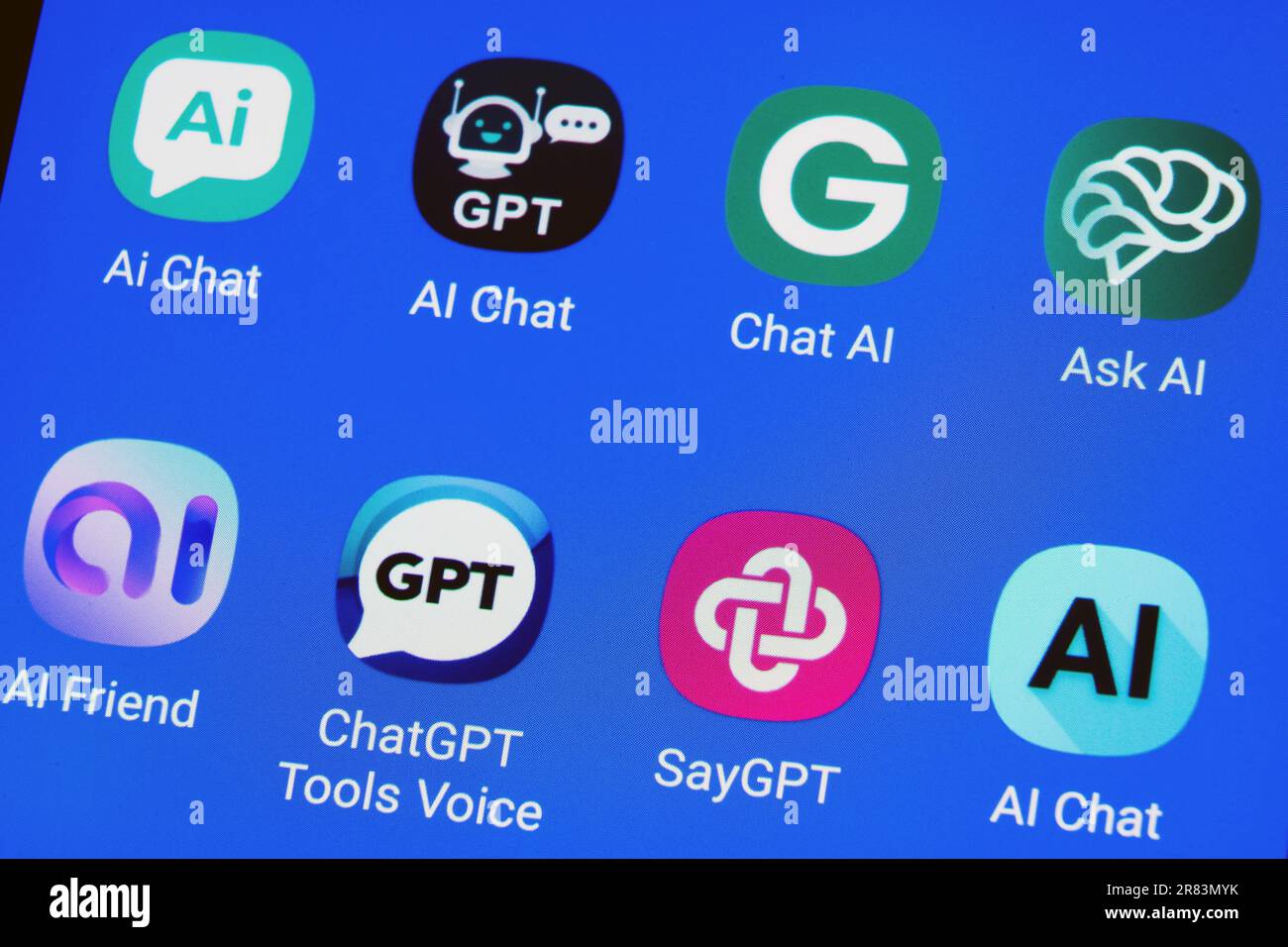 The logos of various ChatGPT artificial intelligence (AI) apps on german a smartphone screen Stock Photo