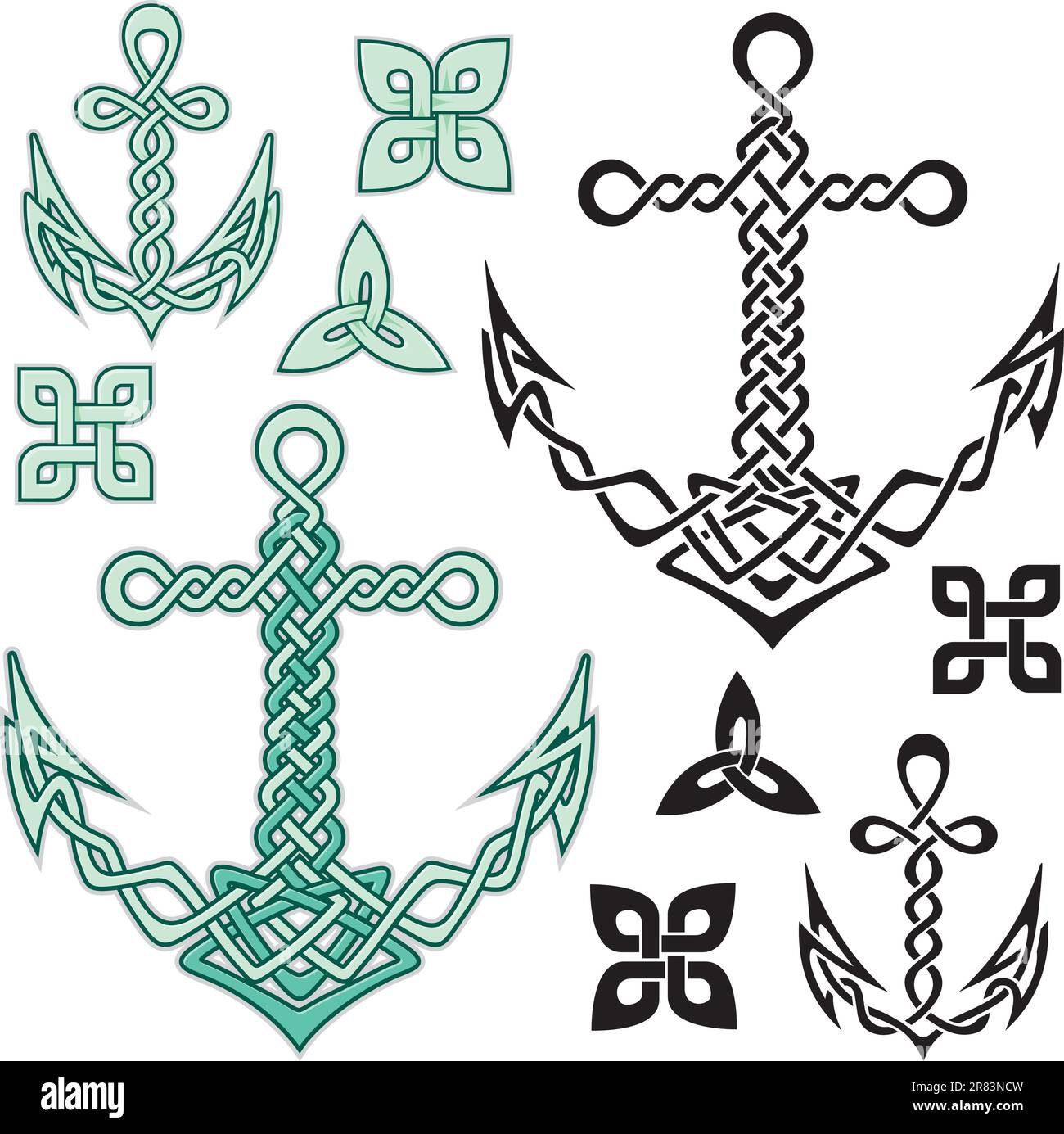 Anchor illustrations inspired from Celtic knot designs. Stock Vector