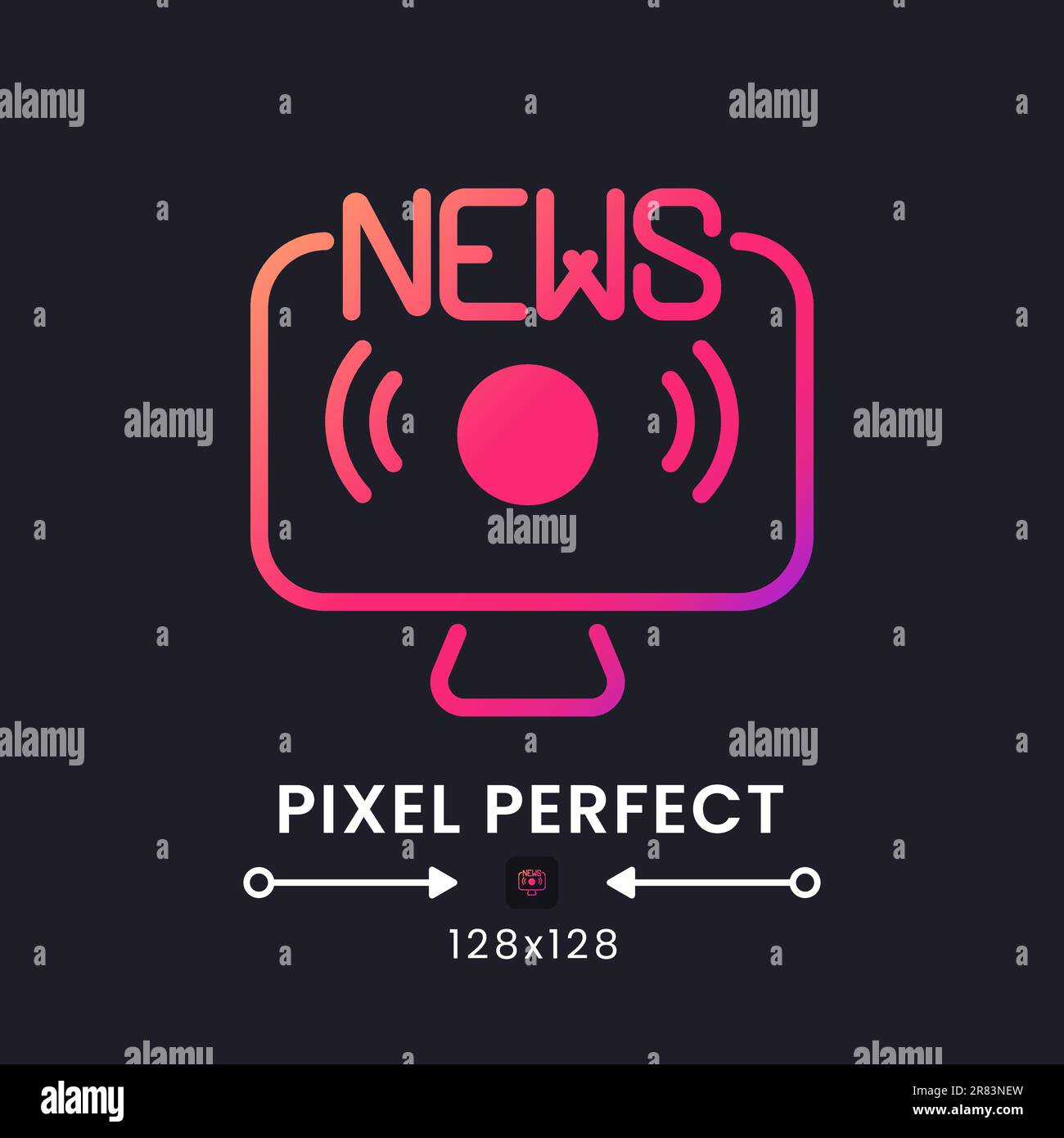 News streaming pink solid gradient desktop icon on black Stock Vector