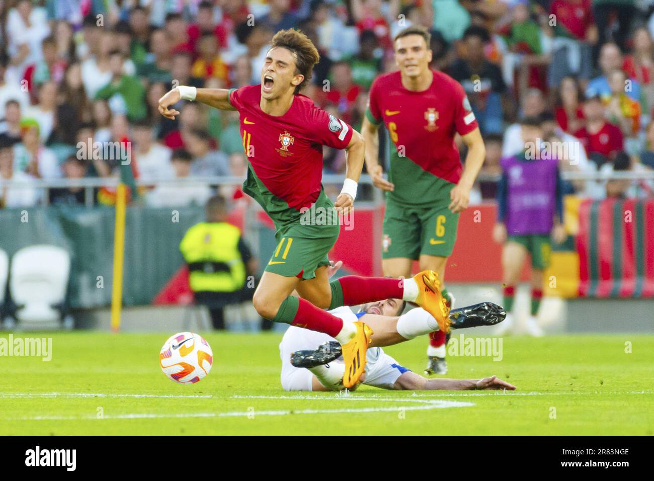 Lisbon, Portugal. 17th June, 2023. Joao Felix of Portugal is fouled during the UEFA Euro 2024, European Qualifiers, Group J, football match between Portugal and Bosnia and Herzegovina on June 17, 2023 at Estádio do SL Benfica in Lisbon, Portugal - Photo Jose Salgueiro/DPPI Credit: DPPI Media/Alamy Live News Stock Photo