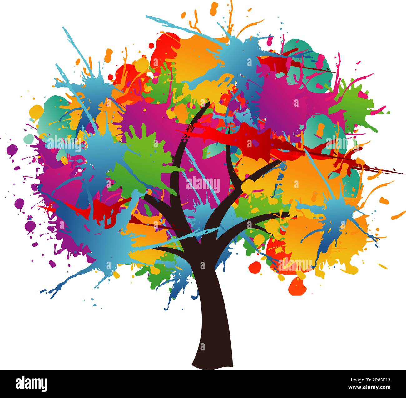 Isolated abstract paint splash spring time tree. Vector file layered for easy manipulation and custom coloring. Stock Vector