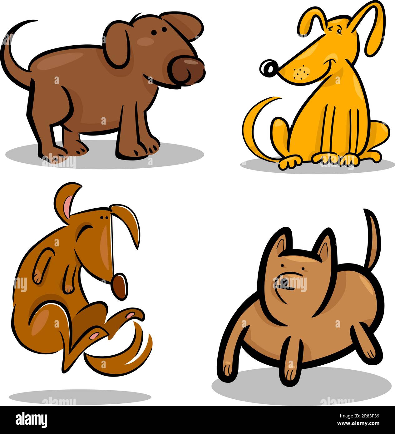 cartoon illustration of four cute dogs or puppies set Stock Vector
