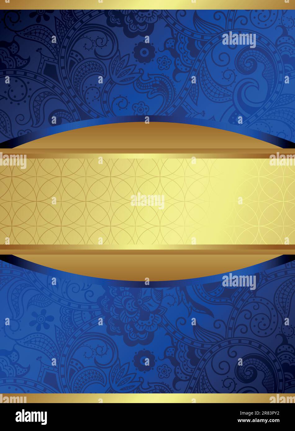 Illustration of abstract blue floral and gold background Stock Vector ...
