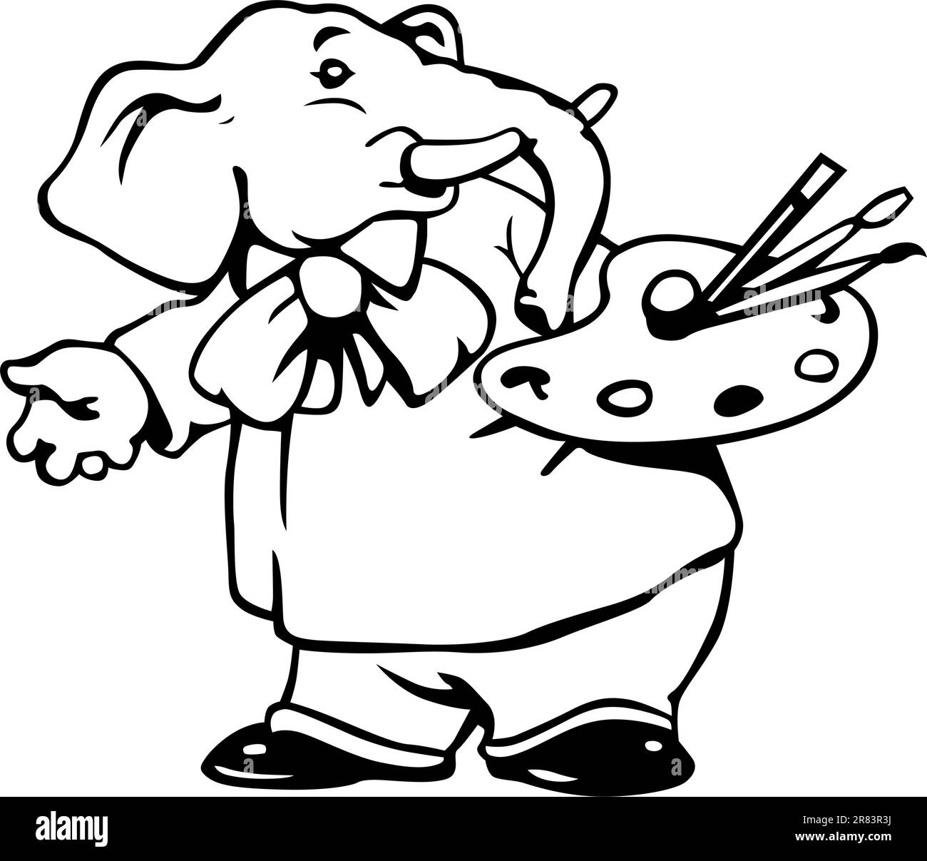 Elephant painter with brush Stock Vector