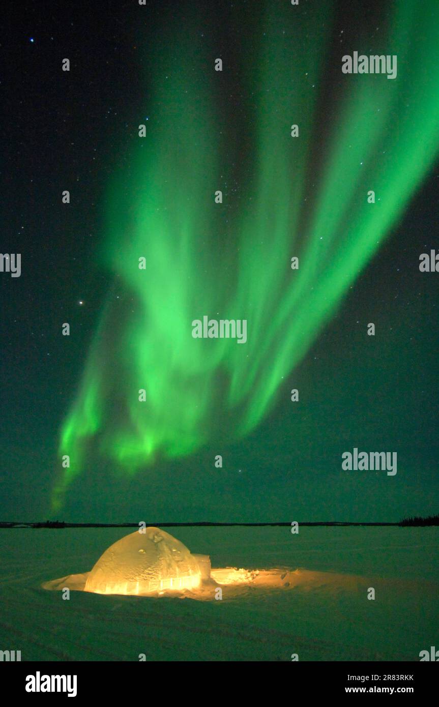 Igloo and Northern Lights, Northwest Territories (Aurora borealis