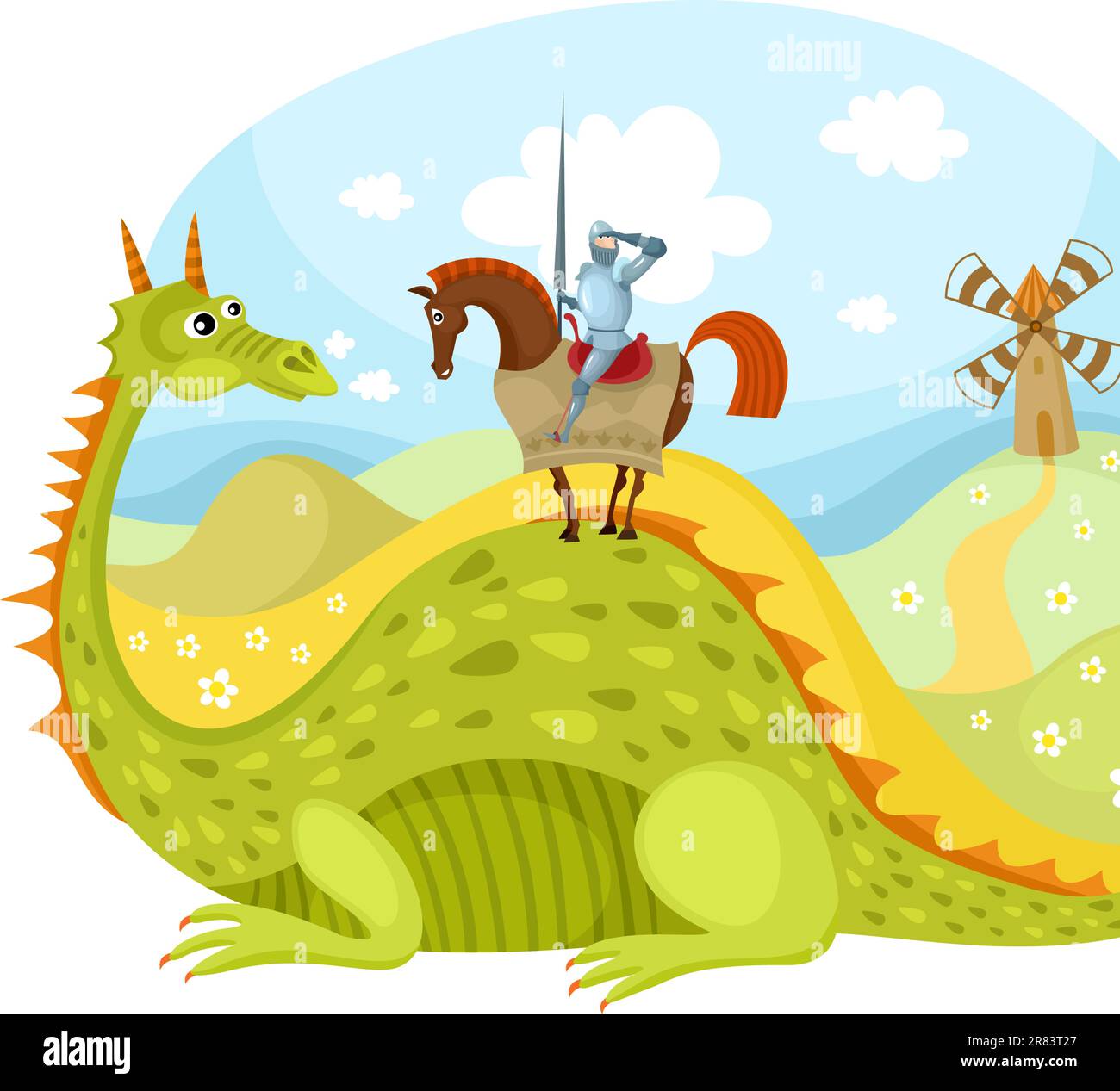 vector illustration of a cute dragon and knight Stock Vector Image ...