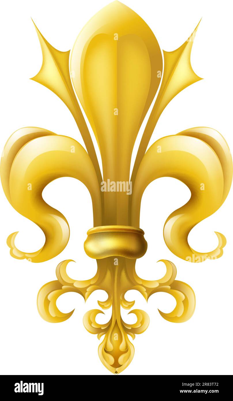 Drawing of fleur-de-lis design motif, a stylized lily or iris. Stock Vector