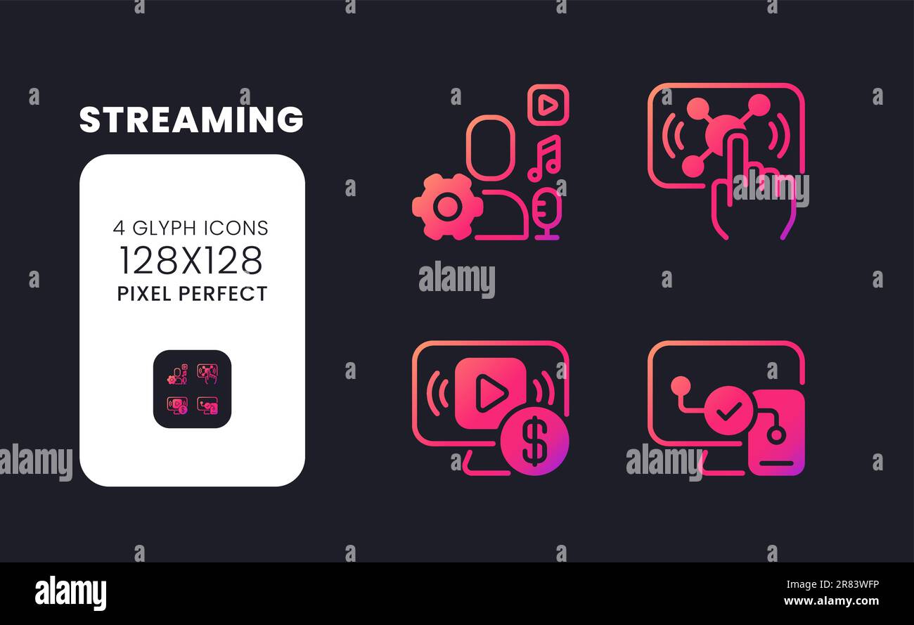 Streaming pink solid gradient desktop icons Stock Vector