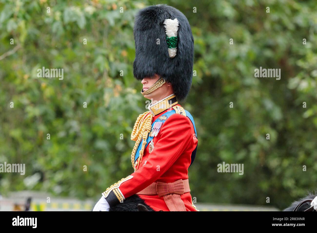 Trooping the Colour, The Kings’s Birthday Parade, London, UK. 17th June 2023. HRH Prince William, Prince of Wales, riding horseback in the procession along The Mall during King Charles III first Trooping the Colour since becoming Monarch. Photo by Amanda Rose/Alamy Live News Stock Photo