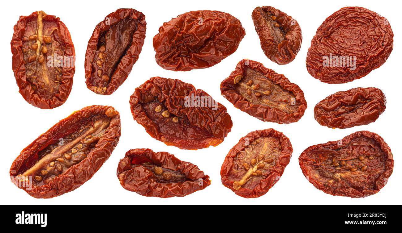 Canned sun dried tomatoes in oil isolated on white background Stock