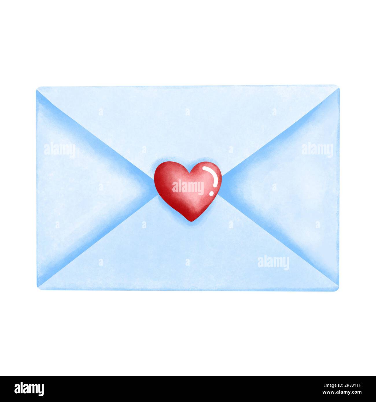 Watercolor blue envelope with red heart illustration isolated on white background. Love letter for Mothers day,Fathers day,Birthday,Valentines day. Stock Photo